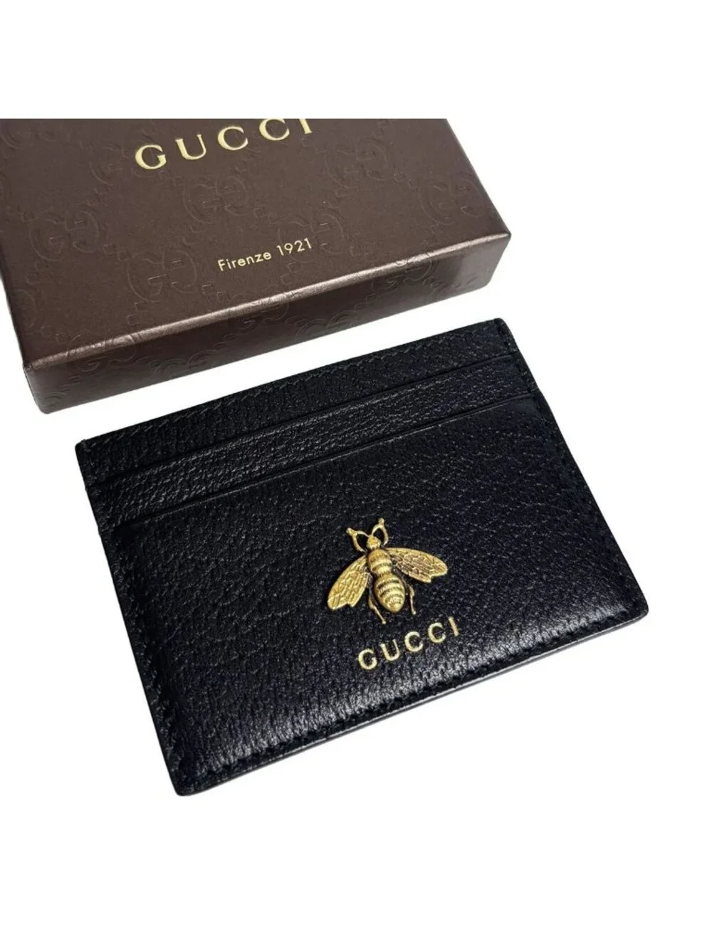 Gucci Card Case Animalier Bee Leather Black Bee - Picture 10 of 10